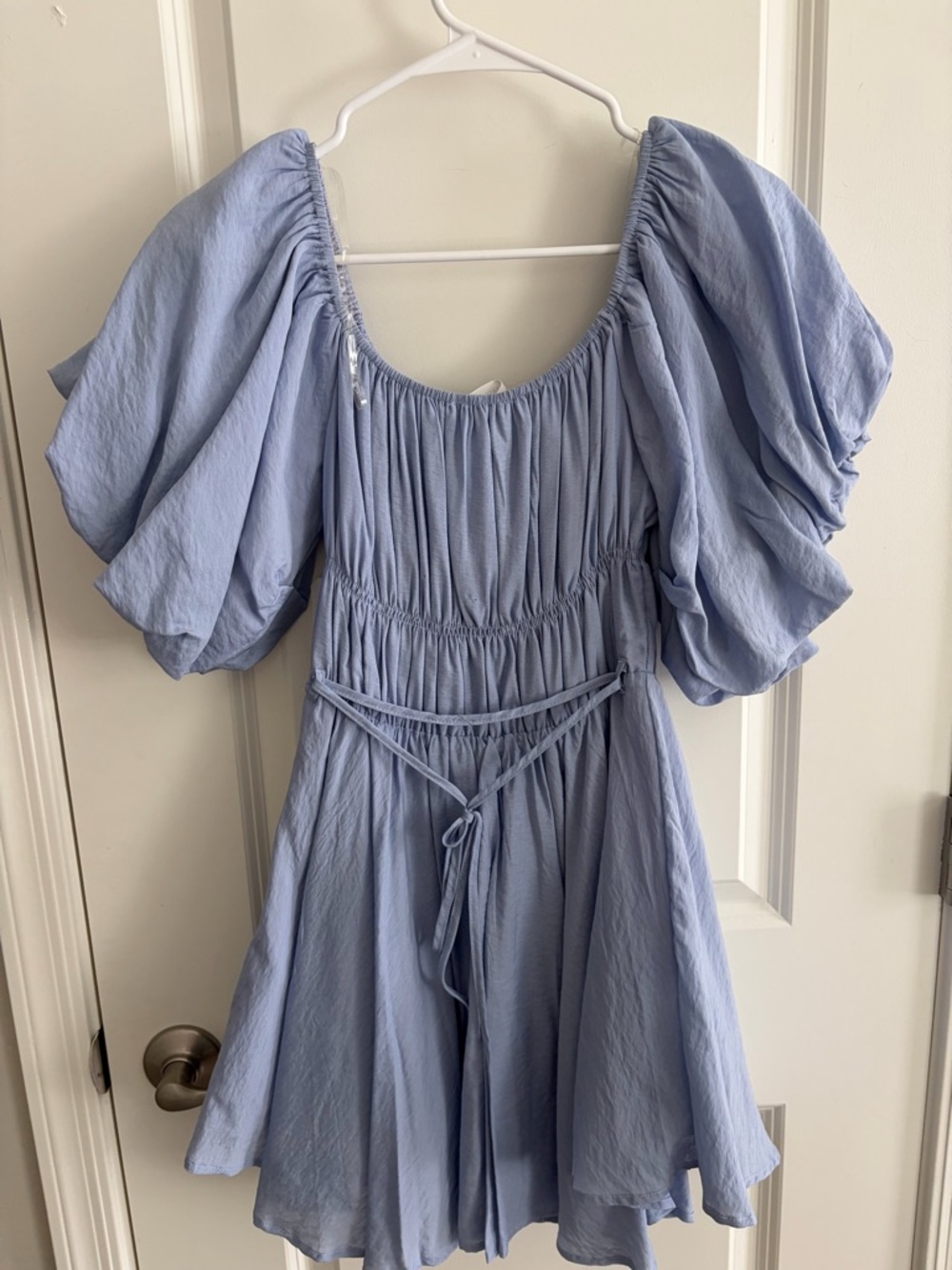 Light Blue Puff Sleeve Mini Dress - Picture 3 of 3